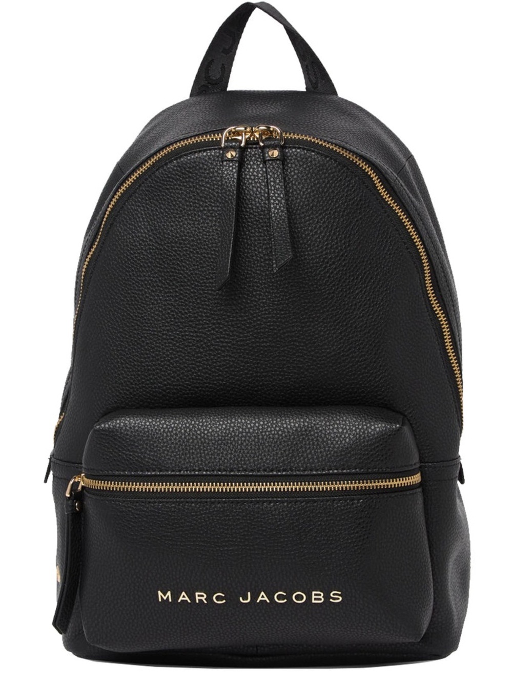 Marc Jacobs Black Pebbled Leather Logo Backpack with Gold Hardware